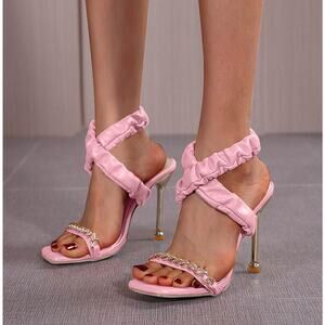 Pink Ruched Square Toe Heels Size CN40 size US 8